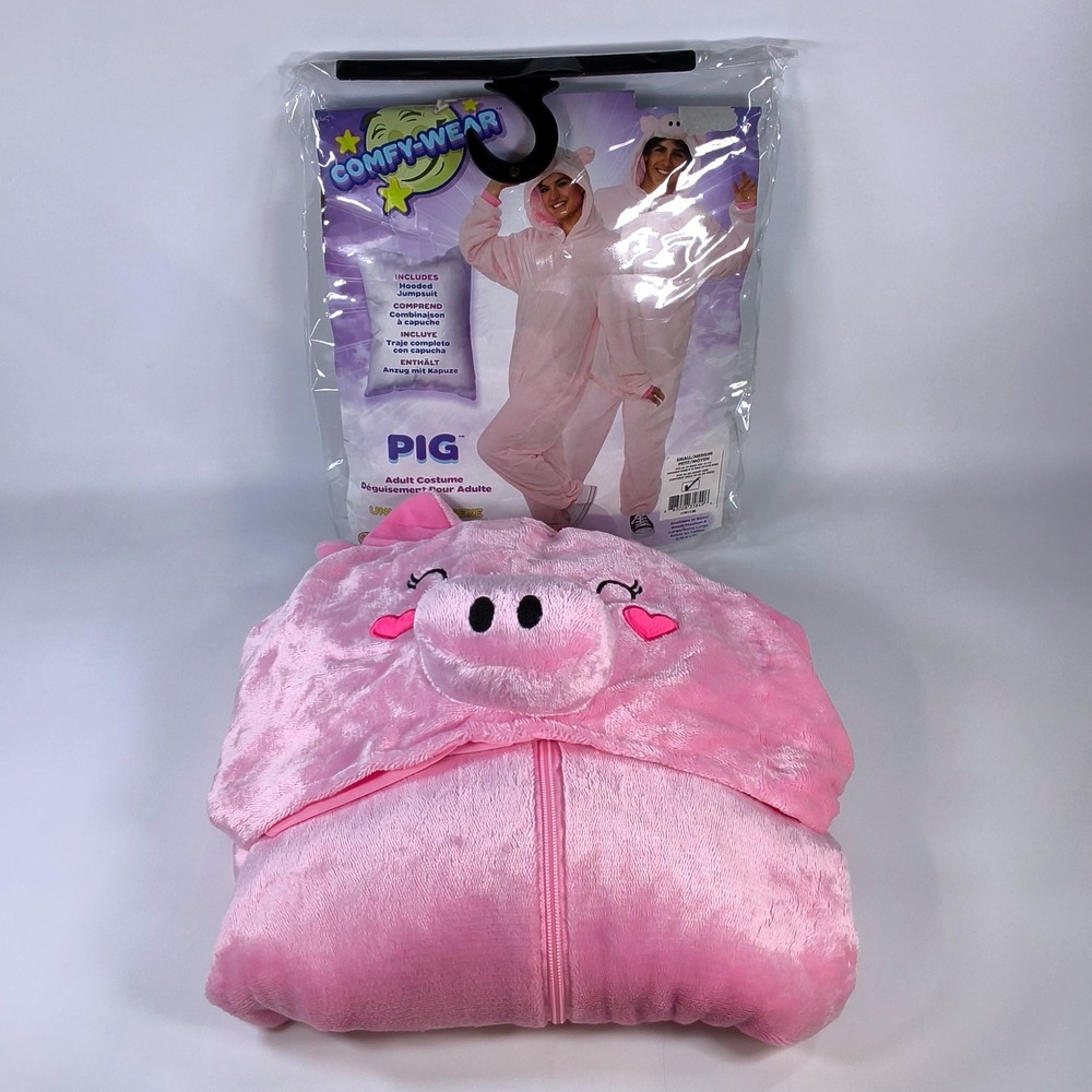 Rubies Forum Novelties Pig Adult Costume Comfy-Wear Pink Plush Jumpsuit S/M NEW